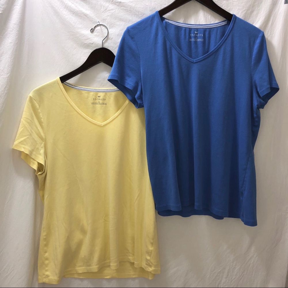 Two Talbots Short Sleeve V-Neck Cotton Tees